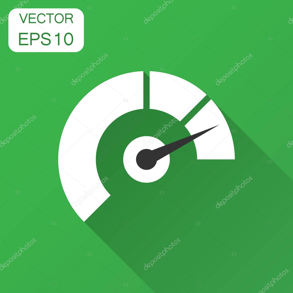 Meter dashboard icon in flat style. Credit score indicator level vector illustration with long shadow. Gauges with measure scale business concept.