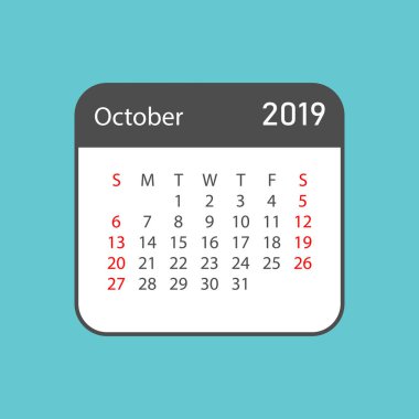 Takvim basit tarzı Ekim 2019 yılında. Takvim Planlayıcısı tasarım şablonu. Gündem Ekim aylık hatırlatma. İş vektör çizim.