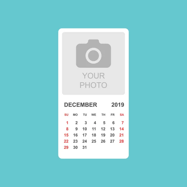 Calendario Diciembre 2019 Año Estilo Sencillo Plantilla Diseño Planificador Calendario — Archivo Imágenes Vectoriales