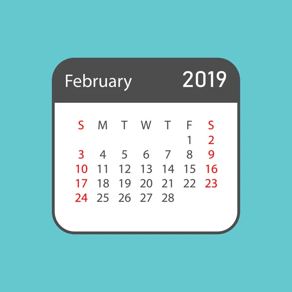 Календарь Февраля 2019 Года Простом Стиле Шаблон Проектирования Календаря Ежемесячное — стоковый вектор
