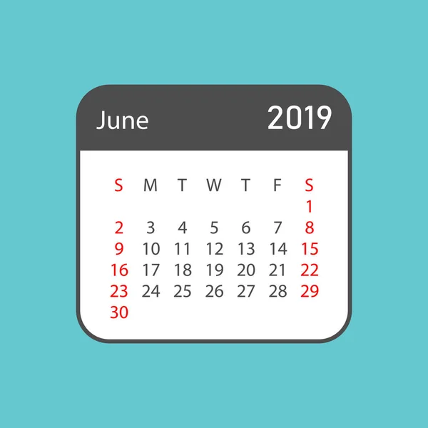 Ημερολόγιο Ιουνίου 2019 Έτος Απλό Στυλ Πρότυπο Σχεδίασης Planner Ημερολόγιο — Διανυσματικό Αρχείο