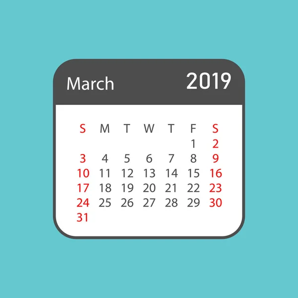 Calendario Marzo 2019 Año Estilo Sencillo Plantilla Diseño Planificador Calendario — Archivo Imágenes Vectoriales