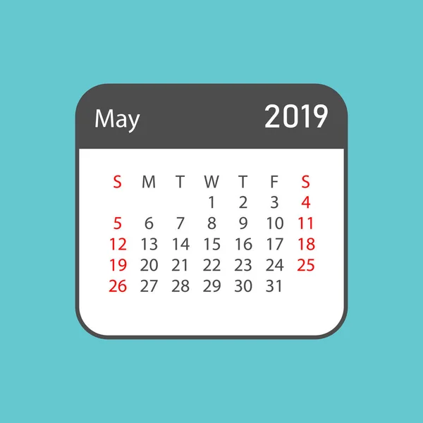 Calendario Mayo 2019 Año Estilo Simple Plantilla Diseño Planificador Calendario — Vector de stock