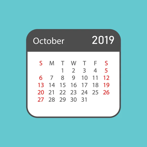 Calendrier Octobre 2019 Année Dans Style Simple Calendrier Planificateur Modèle — Image vectorielle