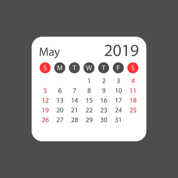 Календарь 2019 Года Простом Стиле Шаблон Проектирования Календаря Программа Напоминать — стоковый вектор