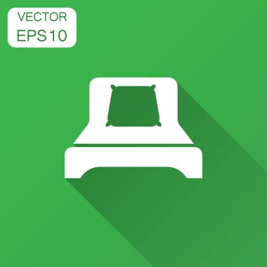 Düz stil yatak simgesini. Yatak odası vektör çizim uzun gölge ile uyku. Kanepe iş kavramı relax.