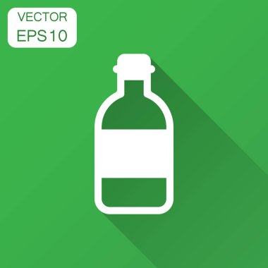 Düz stil su şişesi simgesini. Plastik soda şişesi vektör çizim uzun gölge ile. Sıvı su iş kavramı.