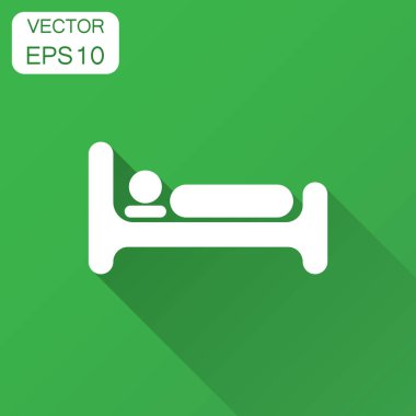 Düz stil yatak simgesini. Yatak odası vektör çizim uzun gölge ile uyku. Kanepe iş kavramı relax.