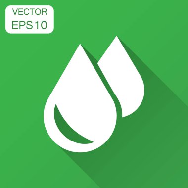 Düz stil su damla simgesini. Yağmur damlası vektör çizim uzun gölge ile. Damlacık su blob iş kavramı.