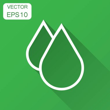 Düz stil su damla simgesini. Yağmur damlası vektör çizim uzun gölge ile. Damlacık su blob iş kavramı.