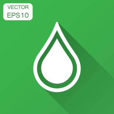 Düz stil su damla simgesini. Yağmur damlası vektör çizim uzun gölge ile. Damlacık su blob iş kavramı.
