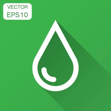 Düz stil su damla simgesini. Yağmur damlası vektör çizim uzun gölge ile. Damlacık su blob iş kavramı.
