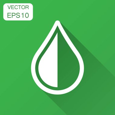 Düz stil su damla simgesini. Yağmur damlası vektör çizim uzun gölge ile. Damlacık su blob iş kavramı.