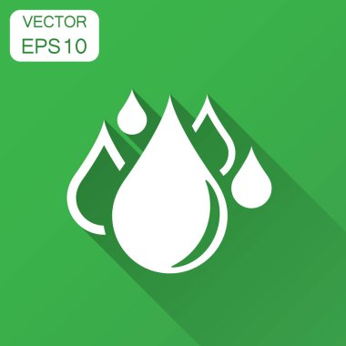 Düz stil su damla simgesini. Yağmur damlası vektör çizim uzun gölge ile. Damlacık su blob iş kavramı.