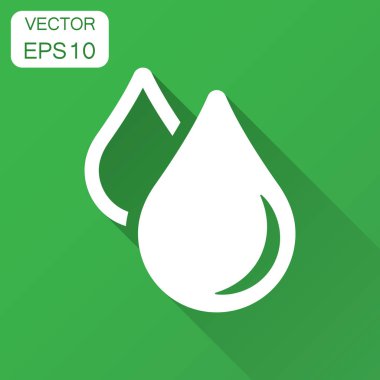 Düz stil su damla simgesini. Yağmur damlası vektör çizim uzun gölge ile. Damlacık su blob iş kavramı.