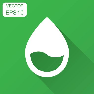 Düz stil su damla simgesini. Yağmur damlası vektör çizim uzun gölge ile. Damlacık su blob iş kavramı.