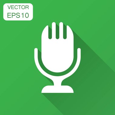 Düz stil mikrofon simgesi. Mikrofon yayın vektör çizim uzun gölge ile. Mikrofon mike konuşma iş kavramı.