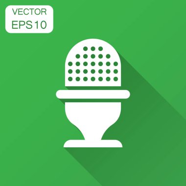 Düz stil mikrofon simgesi. Mikrofon yayın vektör çizim uzun gölge ile. Mikrofon mike konuşma iş kavramı.