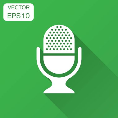 Düz stil mikrofon simgesi. Mikrofon yayın vektör çizim uzun gölge ile. Mikrofon mike konuşma iş kavramı.