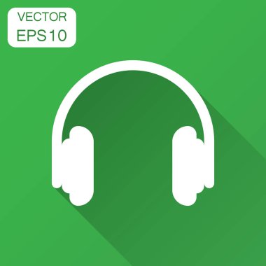 Kulaklık Kulaklık simgesini düz stil. Kulaklık ile uzun gölge illüstrasyon vektör. Ses aygıtı iş kavramı.