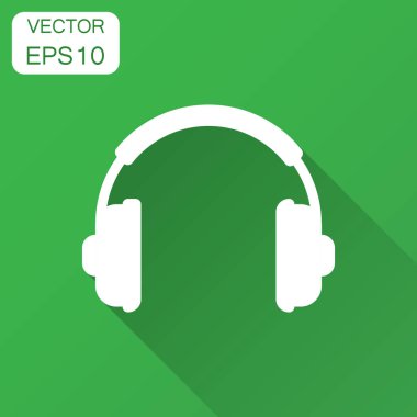Kulaklık Kulaklık simgesini düz stil. Kulaklık ile uzun gölge illüstrasyon vektör. Ses aygıtı iş kavramı.