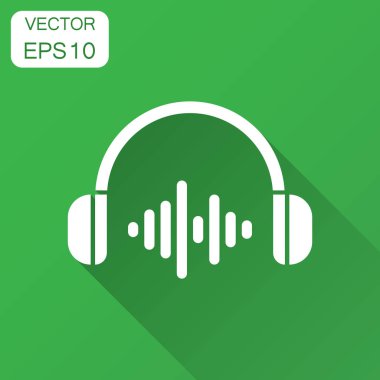 Kulaklık Kulaklık simgesini düz stil. Kulaklık ile uzun gölge illüstrasyon vektör. Ses aygıtı iş kavramı.