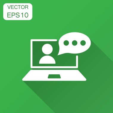 Çevrimiçi eğitim süreci simgesini düz stil. Webinar seminer vektör çizim uzun gölge ile. E-öğrenme iş kavramı.