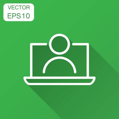 Çevrimiçi eğitim süreci simgesini düz stil. Webinar seminer vektör çizim uzun gölge ile. E-öğrenme iş kavramı.