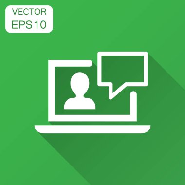 Çevrimiçi eğitim süreci simgesini düz stil. Webinar seminer vektör çizim uzun gölge ile. E-öğrenme iş kavramı.