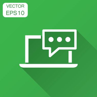 Çevrimiçi eğitim süreci simgesini düz stil. Webinar seminer vektör çizim uzun gölge ile. E-öğrenme iş kavramı.