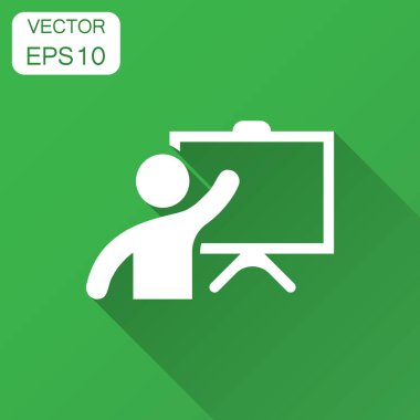 Eğitim Eğitim simgesini düz stil. İnsanlar seminer vektör çizim uzun gölge ile. Okul sınıf ders iş kavramı.