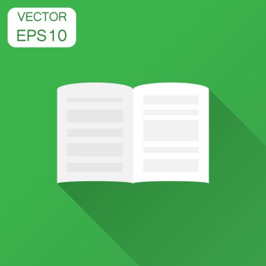 Kitap eğitim simgesini düz stil. Edebiyat dergisi vektör çizim uzun gölge ile. Kitap kağıt iş kavramı.