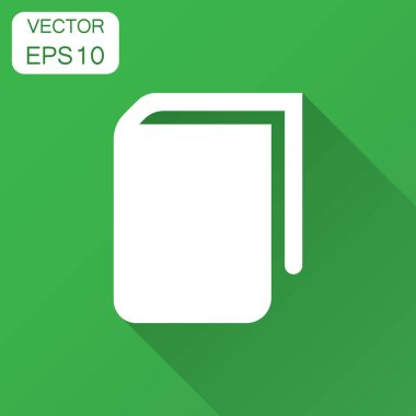 Kitap eğitim simgesini düz stil. Edebiyat dergisi vektör çizim uzun gölge ile. Kitap kağıt iş kavramı.