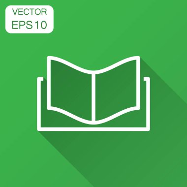Kitap eğitim simgesini düz stil. Edebiyat dergisi vektör çizim uzun gölge ile. Kitap kağıt iş kavramı.