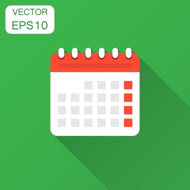 Düz stil takvim gündem simgesini. Planlayıcısı vektör çizim uzun gölge ile. Takvimi iş kavramı.