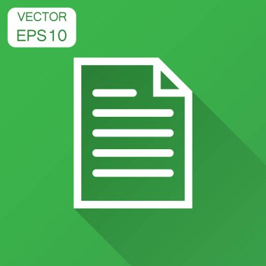 Düz stil belge Not simgesi. Kağıt levha vektör çizim uzun gölge ile. Not Defteri belgesi iş kavramı.