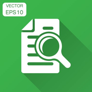 Düz stil İnceleme belge planı simgesi. Deyim vektör çizim uzun gölge ile gözden geçirin. Büyüteç'i Büyüteç iş kavramı ile belge.