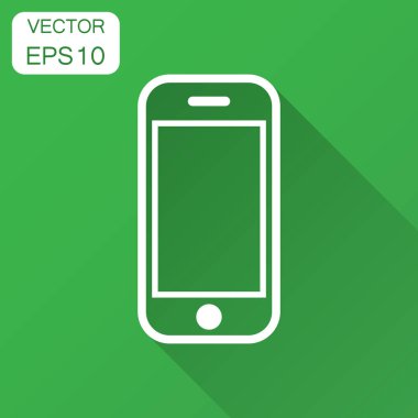 Düz stil Smartphone simgesini. Telefon cep telefonu vektör çizim uzun gölge ile. Smartphone iş kavramı.
