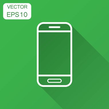 Düz stil Smartphone simgesini. Telefon cep telefonu vektör çizim uzun gölge ile. Smartphone iş kavramı.