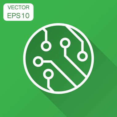 Düz stil simgesini devre kartı. Teknoloji mikroçip vektör çizim uzun gölge ile. İşlemci anakart iş kavramı.