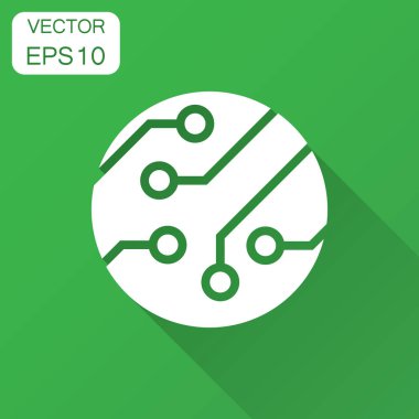 Düz stil simgesini devre kartı. Teknoloji mikroçip vektör çizim uzun gölge ile. İşlemci anakart iş kavramı.