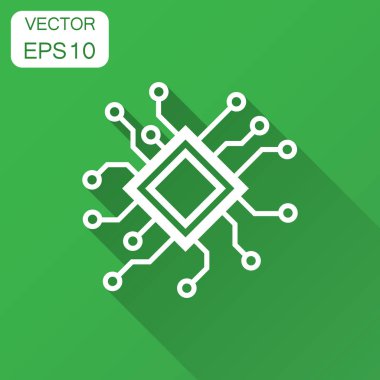 Düz stil simgesini devre kartı. Teknoloji mikroçip vektör çizim uzun gölge ile. İşlemci anakart iş kavramı.