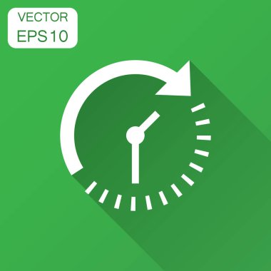 Saat geri sayım simgesi düz tarzı. Zaman Chronometre vektör çizim uzun gölge ile. Saat iş kavramı.