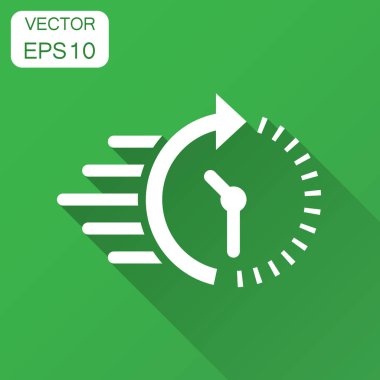 Saat geri sayım simgesi düz tarzı. Zaman Chronometre vektör çizim uzun gölge ile. Saat iş kavramı.