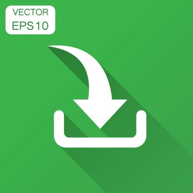 Düz stil dosyası simgesini indirin. Vektör çizim uzun gölge ile İndiriyor aşağı ok. İş kavramı indir.