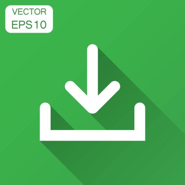 Düz stil dosyası simgesini indirin. Vektör çizim uzun gölge ile İndiriyor aşağı ok. İş kavramı indir.