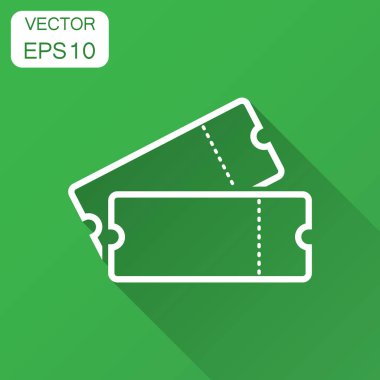 Sinema bilet simgesini düz stil. Bir kupon giriş vektör çizim uzun gölge ile kabul ediyorum. Bilet iş kavramı.