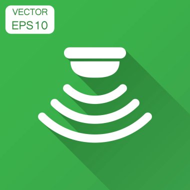 Hareket sensörü simgesini düz stil. Sensör dalgalar ile uzun gölge illüstrasyon vektör. Güvenlik bağlantı iş kavramı.