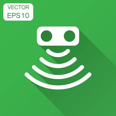 Hareket sensörü simgesini düz stil. Sensör dalgalar ile uzun gölge illüstrasyon vektör. Güvenlik bağlantı iş kavramı.