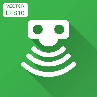 Hareket sensörü simgesini düz stil. Sensör dalgalar ile uzun gölge illüstrasyon vektör. Güvenlik bağlantı iş kavramı.